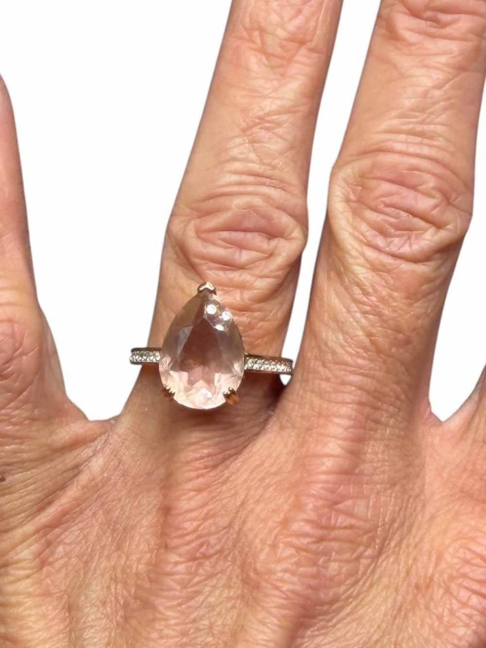 Boutique Rose Gold Pear Shape Morganite Ring - Size 6.5
